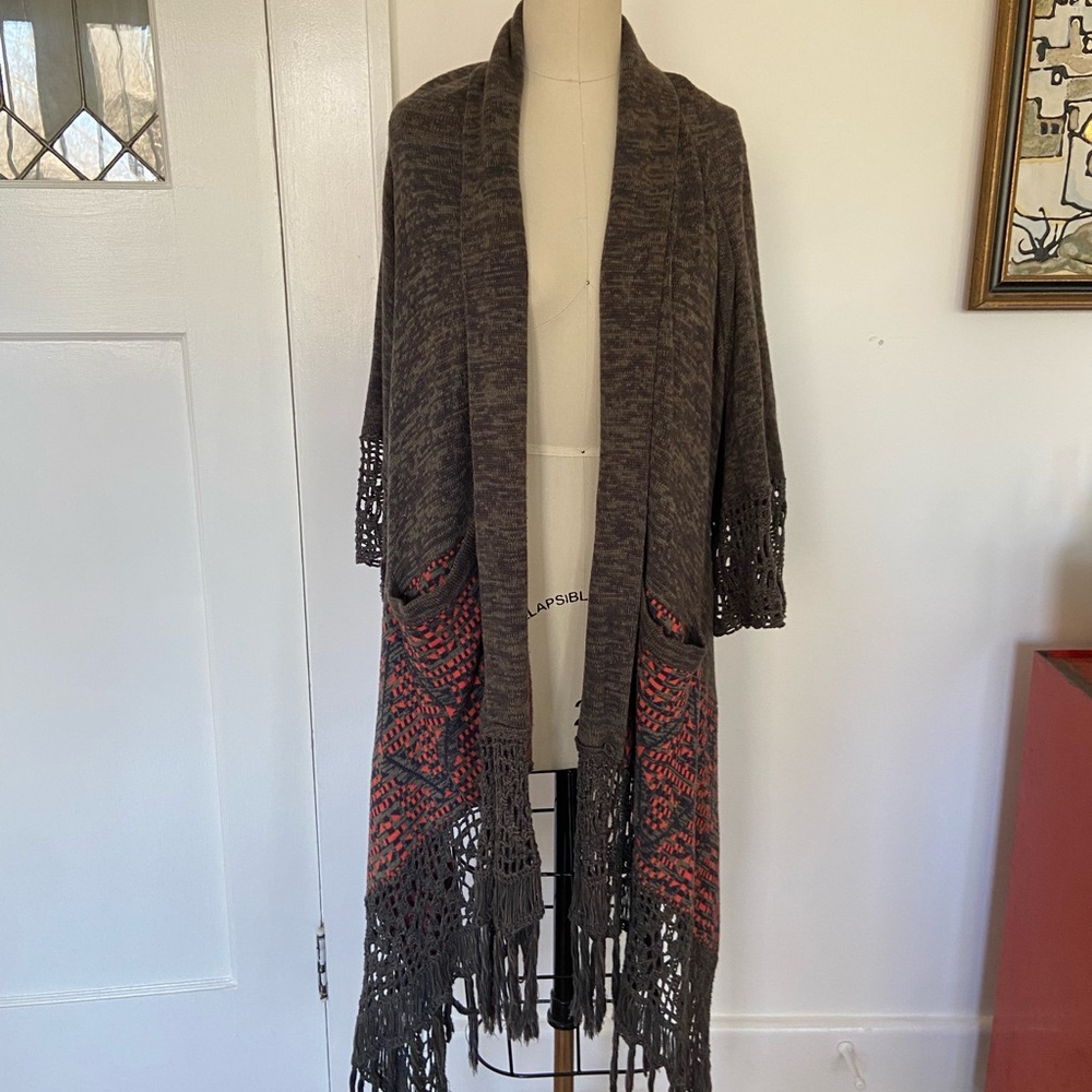 Anthropology boho fringed knit sweater